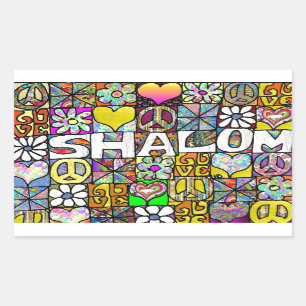 Adesivo Retangular Retro Anos 60 Psicodélico Shalom AMOR