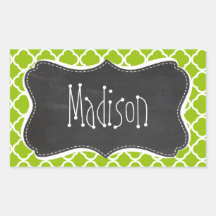 Adesivo Retangular Retro Chalkboard; Apple Green Quatrefoil