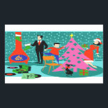 Adesivo Retangular Retro Family Trimming the Christmas Tree Stickers<br><div class="desc">Estes "Retro Family Trimming", os palitos de árvore de Natal, contêm todas as tradições de Natal, mas o bolo de fruta. A família de desenhos animados de 1960 está em casa em sua sala de estar moderna de meio século. Há uma parede de tijolos turquesa e lacrimejante e uma lareira...</div>