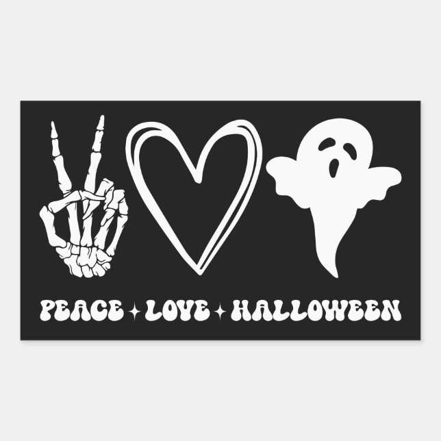 Adesivo Retangular Retro Peace Love Halloween (Frente)
