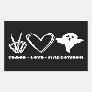 Adesivo Retangular Retro Peace Love Halloween