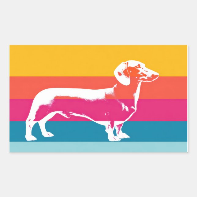 Adesivo Retangular Retro Pop Art Dachshund Silhouette  (Frente)