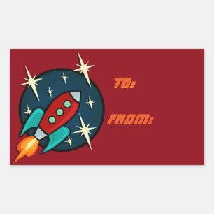 ADESIVO RETANGULAR RETRO ROCKET NAVIO RETÂNGULO GIFT STICKERS