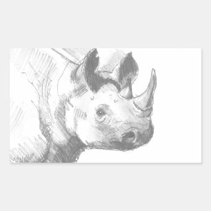 Adesivo Retangular Rhino Rhinoceros Pencil Desenho