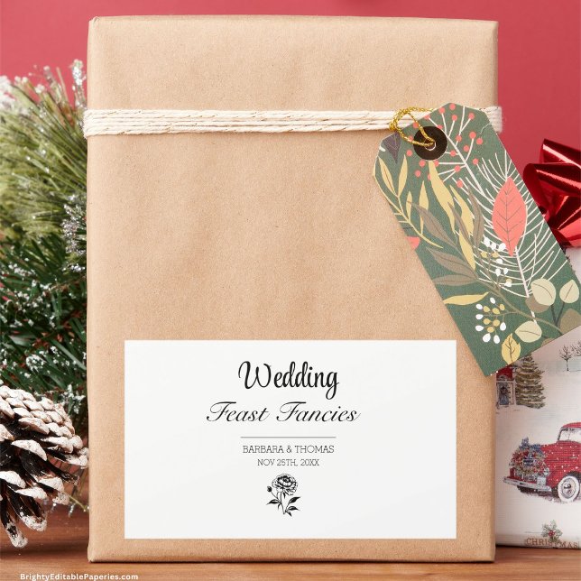 Adesivo Retangular Ricos Banquetes de Casamento Peony Floral Watercol (Peony Perfection: Elevate your wedding details with the exquisite charm of Wedding Feast Fancies.)