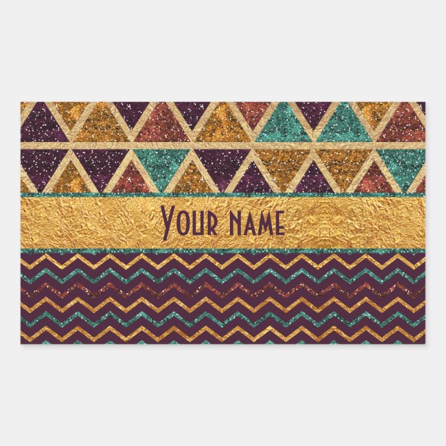Adesivo Retangular Ricos Triângulos Chevrons Faux Gold Foil Glitter (Frente)