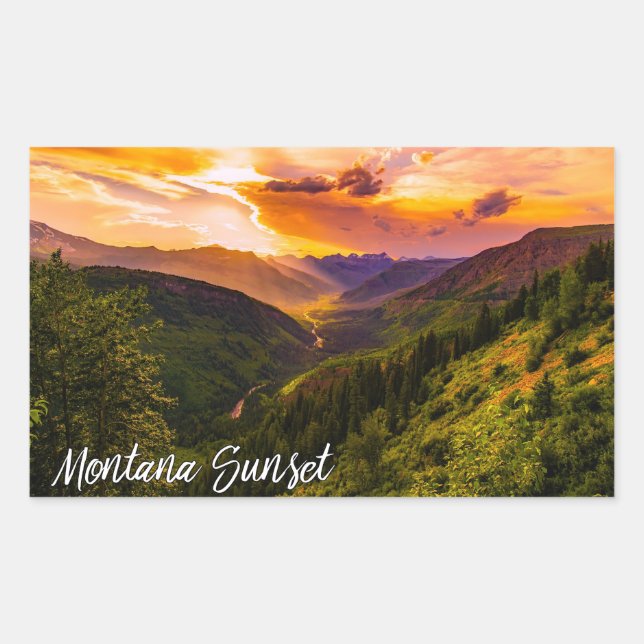 Adesivo Retangular Rio e Árvores do Vale das Montanhas Sunset Montana (Frente)