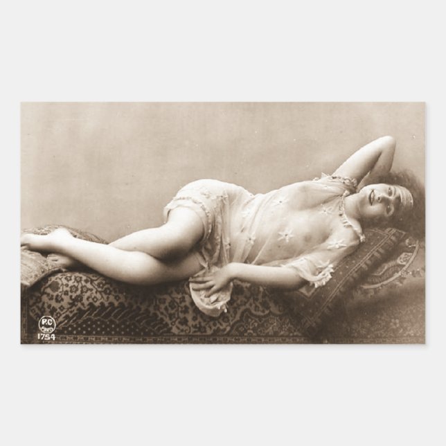 Adesivo Retangular Risque Flapper Girl Foto Francesa de 1920 (Frente)