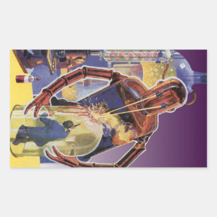 Adesivo Retangular Robô de Ficção Científica Vintage com Olhos de Fei