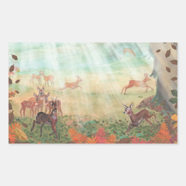 Adesivo Retangular Roe Deer Capreolus capreolus em Forest Sunlight (Frente)