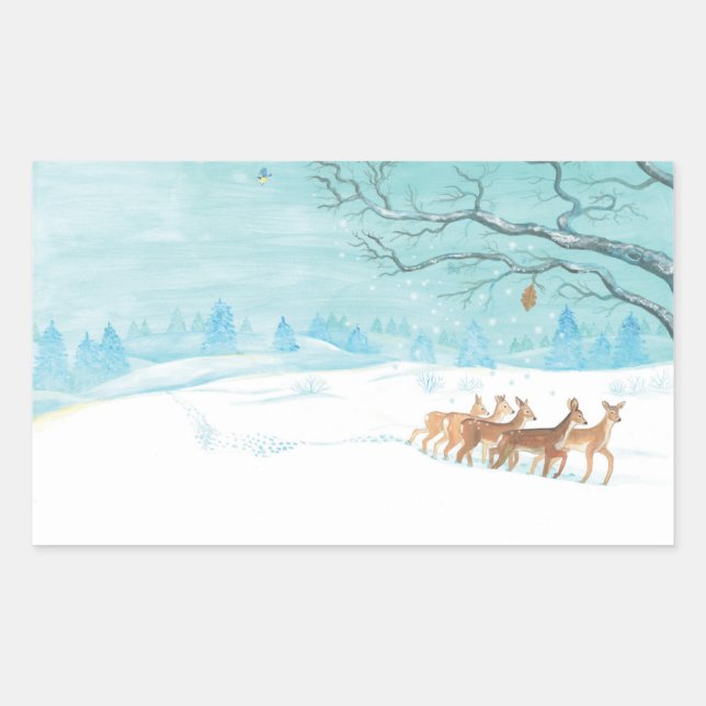 Adesivo Retangular Roe Deer no inverno (Frente)