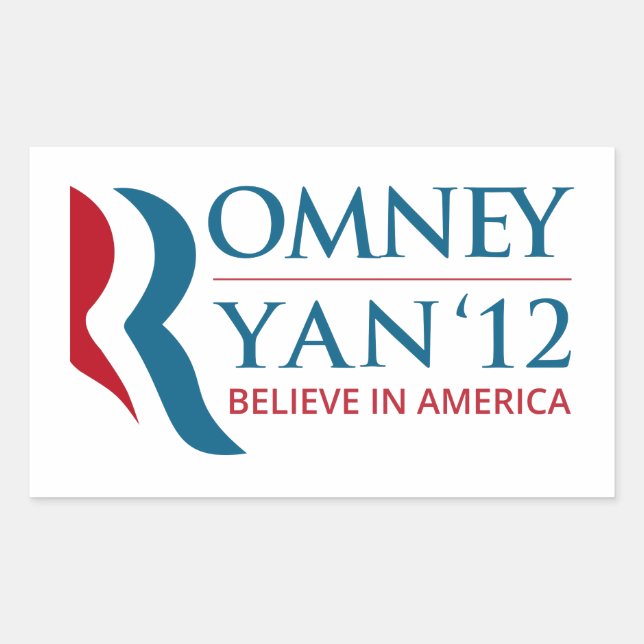Adesivo Retangular Romney / Ryan 2012 para Presidente e Vice-Presiden (Frente)