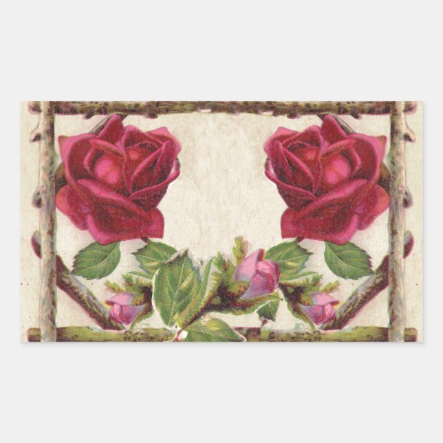 Adesivo Retangular Rosa antiga vintage rústica vitoriana clássica ant (Frente)
