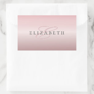 Adesivo Retangular Rosa Blush Elegante Dourado  Nome e Monograma