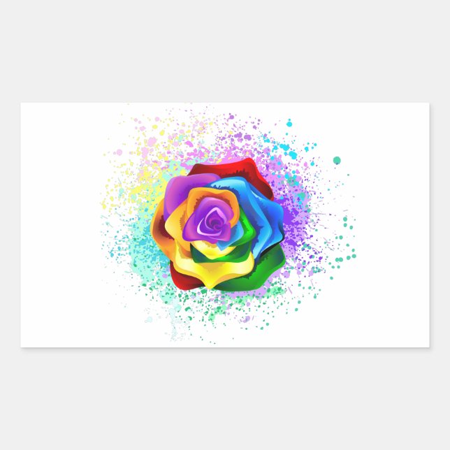 Adesivo Retangular Rosa de arco-íris colorido (Frente)