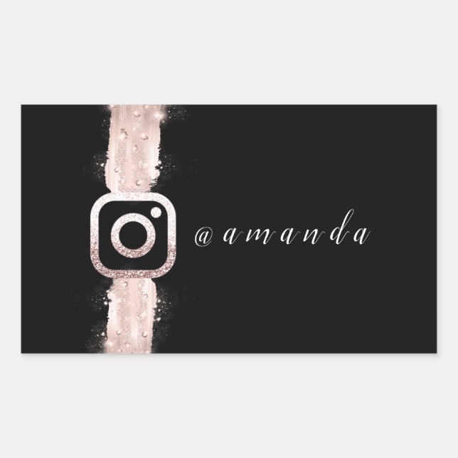 Adesivo Retangular Rosa de Instagra Preta de Maquiagem Moderna (Frente)