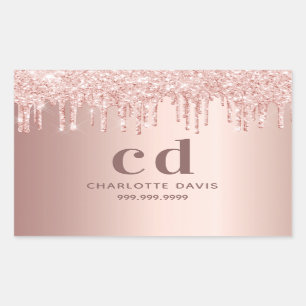 Adesivo Retangular Rosa dourado glitter goteja nome personalizado ros
