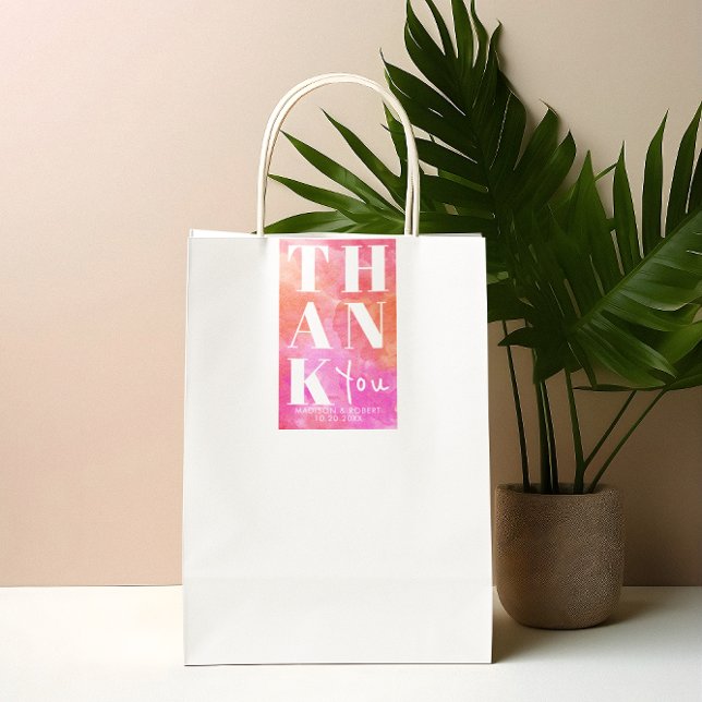 Adesivo Retangular Rosa e Laranja Negrito Obrigado Favor de Casamento (Criador carregado)