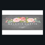 Adesivo Retangular Rosa Garden Floral Chalkboard Business<br><div class="desc">Chalkboard e florais cor-de-rosa.</div>