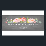 Adesivo Retangular Rosa Garden Floral Chalkboard Business<br><div class="desc">Chalkboard e florais cor-de-rosa.</div>