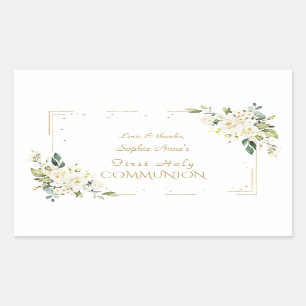 Adesivo Retangular Rosas Brancos de Luxo Primeira Santa Comunhão