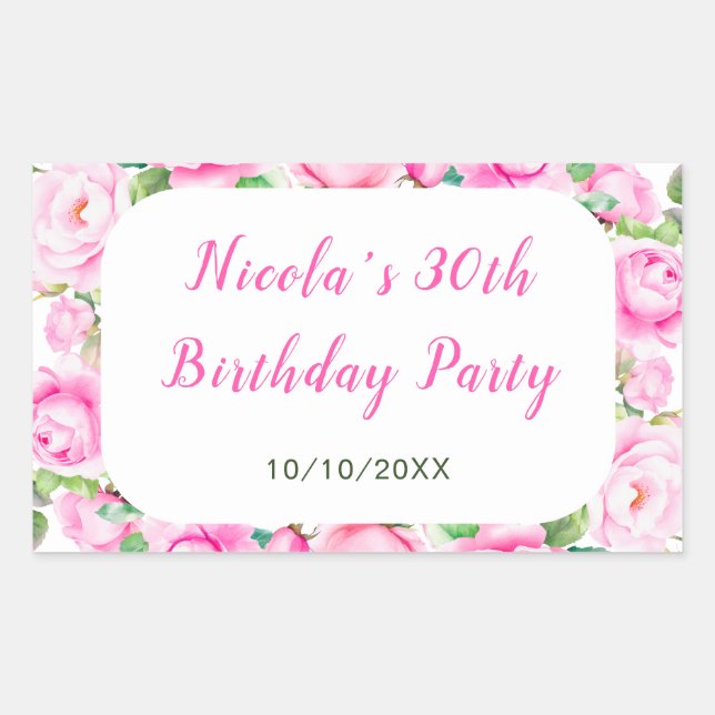 Adesivo Retangular Rosas Rosa Noite Floral (Frente)