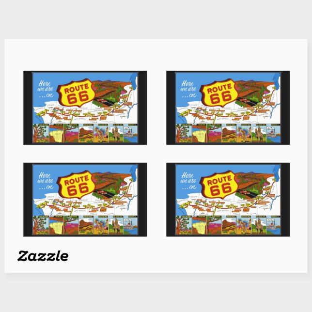 Adesivo Retangular Rota 66 de Los Angeles a Chicago (Folha)