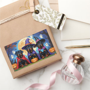 Adesivo Retangular Rottweiler Cães Abóbora Halloween Engraçado