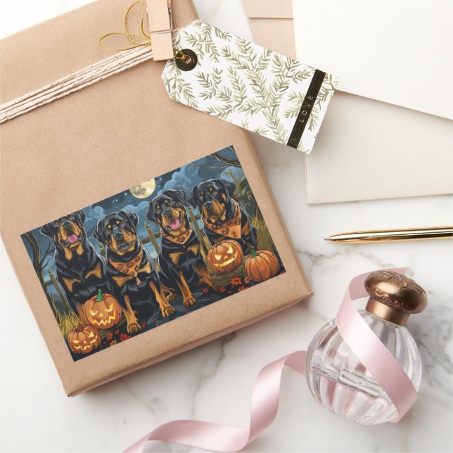 Adesivo Retangular Rottweiler Halloween Spooky (Presentear)