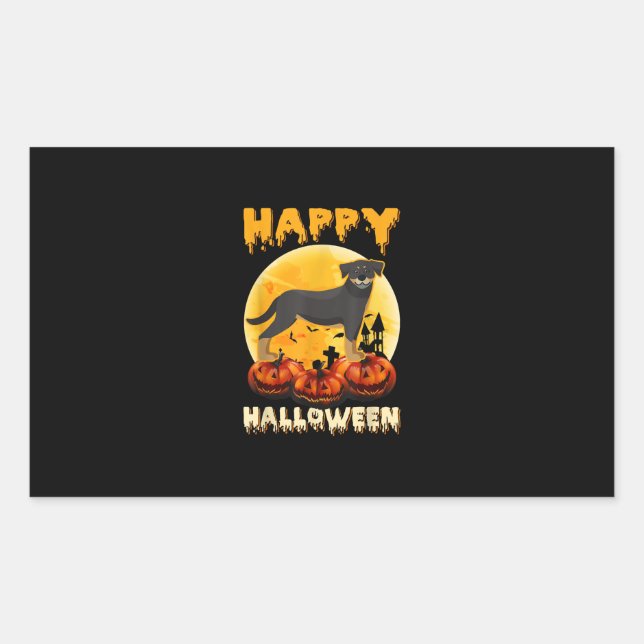 Adesivo Retangular rottweiler happy halloween dog scary moon costumes (Frente)