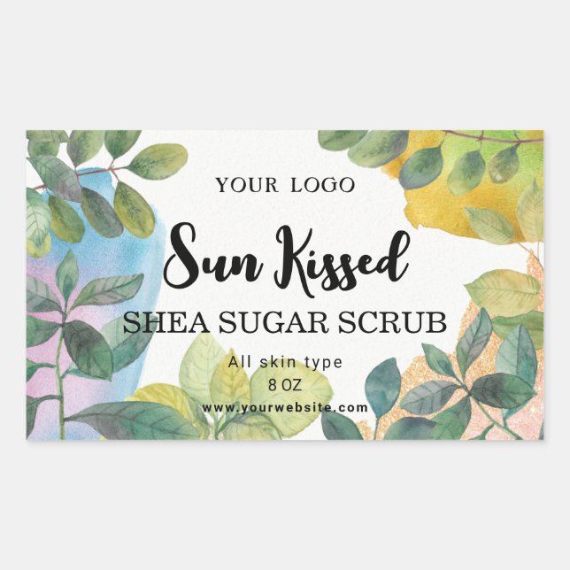 Adesivo Retangular Rótulo da folha verde botânica retangular (Frente)