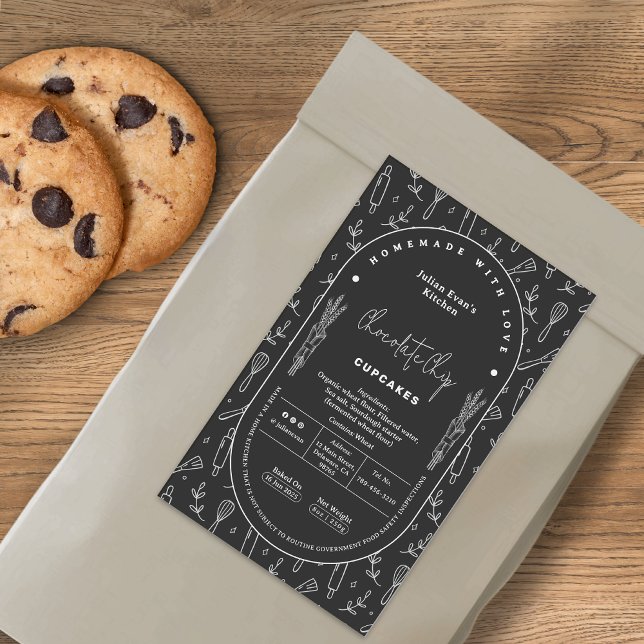 Adesivo Retangular Rótulo da Lei de Algodão da Padaria Negra Moderna (Modern Black Homemade Bakery Cottage Law Label)