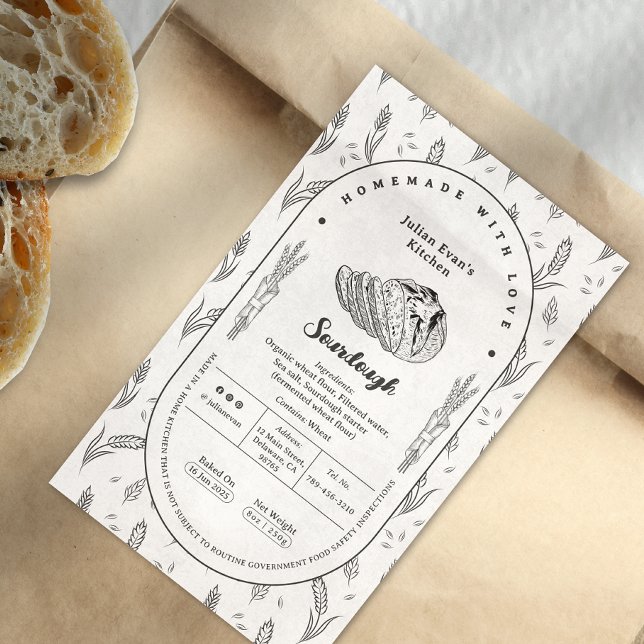 Adesivo Retangular Rótulo da Lei de Algodão Simples, Preto e Branco (Simple Black & White Sourdough Cottage Law Label)