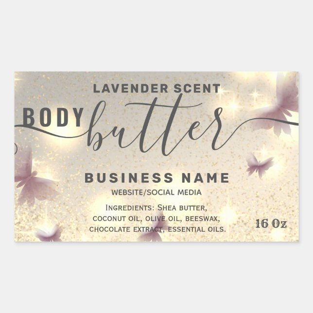 Adesivo Retangular Rótulo da manteiga com guião de borboleta (Frente)