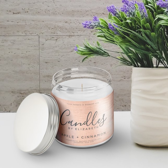 Adesivo Retangular Rótulo da Vela da Folha Rosa Gold Elegante (Criador carregado)