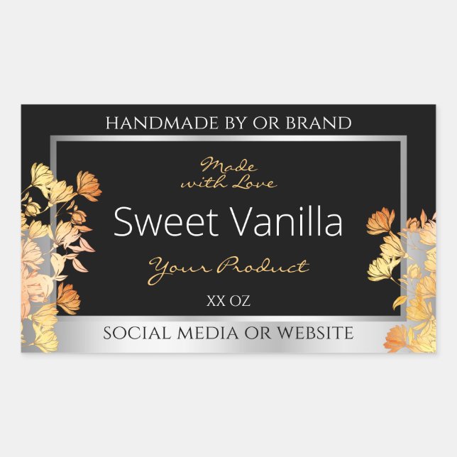 Adesivo Retangular Rótulo de Acondicionamento Floral Preto Produto La (Frente)