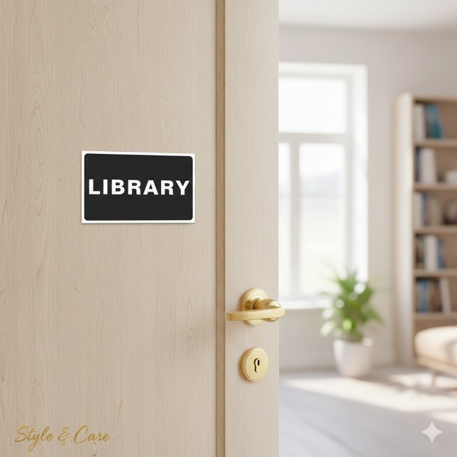 Adesivo Retangular Rótulo de BIBLIOTECA Elegante em Formato Retangula (Stylish LIBRARY Label in Rectangular Bold Format)