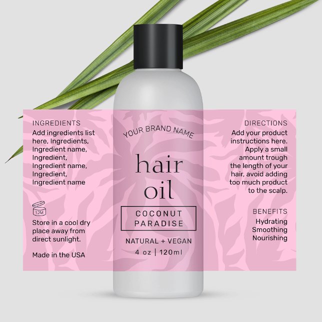 Adesivo Retangular Rótulo de Frasco Cosmético 4 OZ, Rosa Feminina (Modern girly pink aesthetic cosmetic bottle wrap around label with fully editable text & colors)