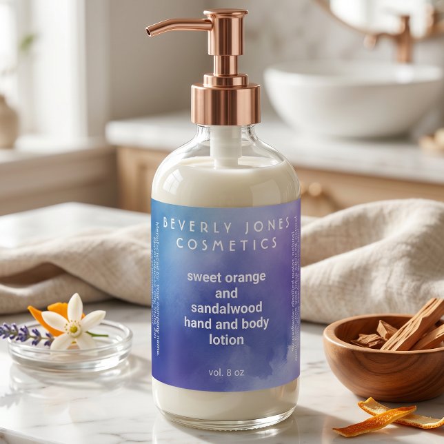 Adesivo Retangular Rótulo de Frasco de Cosméticos Azul e Roxo em Aqua (Criador carregado)