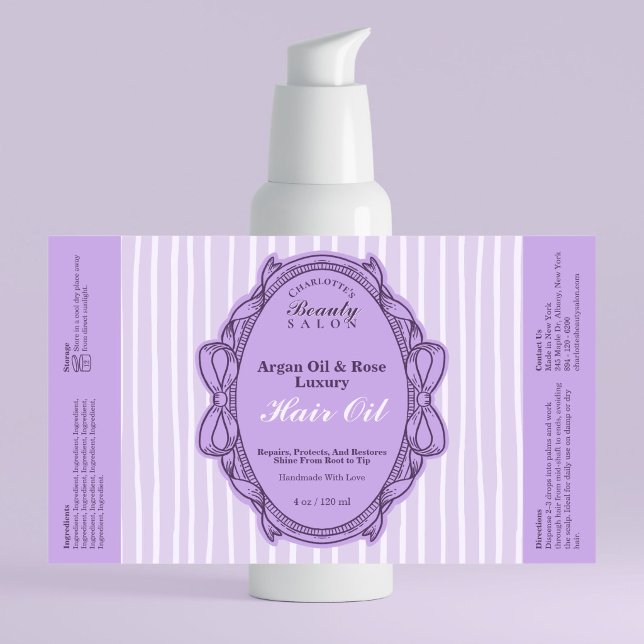 Adesivo Retangular Rótulo de Frasco de Óleo de Beleza com Arco Roxo (Purple Bow Frame Beauty Oil Bottle Label)