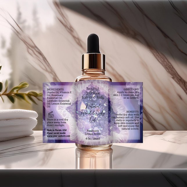 Adesivo Retangular Rótulo de Frasco Rótulo de Frasco 4oz Produto de D (purple custom product labe for 4 ounce bottle)