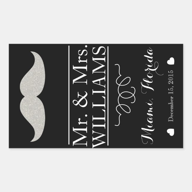 Adesivo Retangular rótulo de garrafa de vinho de Casamento mesa bigod (Frente)