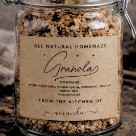 Adesivo Retangular Rótulo de Granola Caseira em Letra Kraft Rústica
