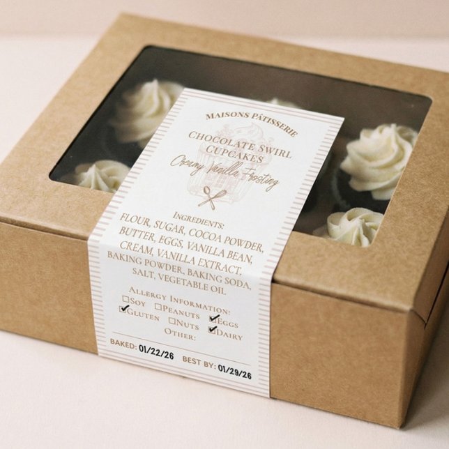 Adesivo Retangular Rótulo de Ingredientes e Alergia Alimentar de Pada (Baking Spoon Bakery Ingredients Allergy Food Label)