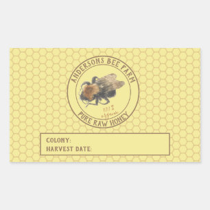 Adesivo Retangular Rótulo de Jar de Mel   Vintage Honeybee & Honeycom