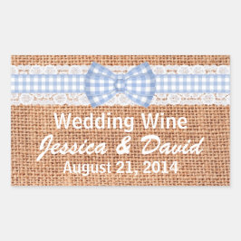 Adesivo Retangular Rótulo de Mini Vinho Rustic Burlap Country Weding