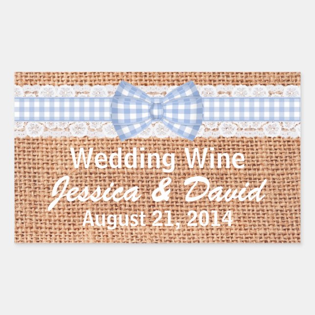 Adesivo Retangular Rótulo de Mini Vinho Rustic Burlap Country Weding (Frente)