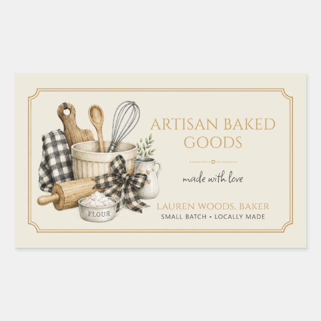 Adesivo Retangular Rótulo de Produto de Utensílios de Padaria Artesan (Frente)