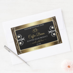 Adesivo Retangular Rótulo de Produto Dourado a Preto Luxurioso Joias