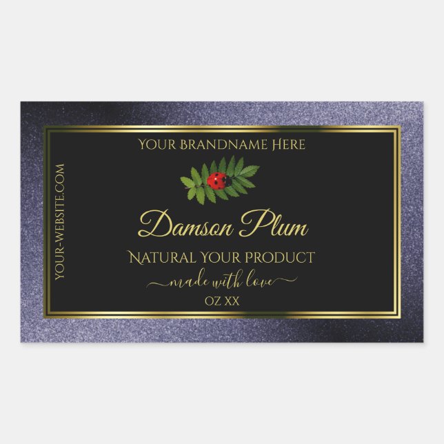 Adesivo Retangular Rótulo de Produto Dourado Preto, Brilhante Azul Es (Frente)